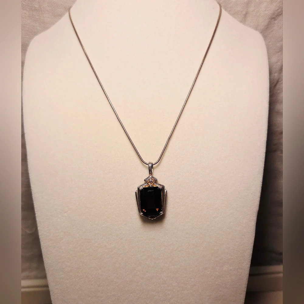 Smokey Quartz Pendant on Silver Snake Chain - Picture 2 of 4